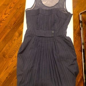 Pinstripe sheer-top mini skirt